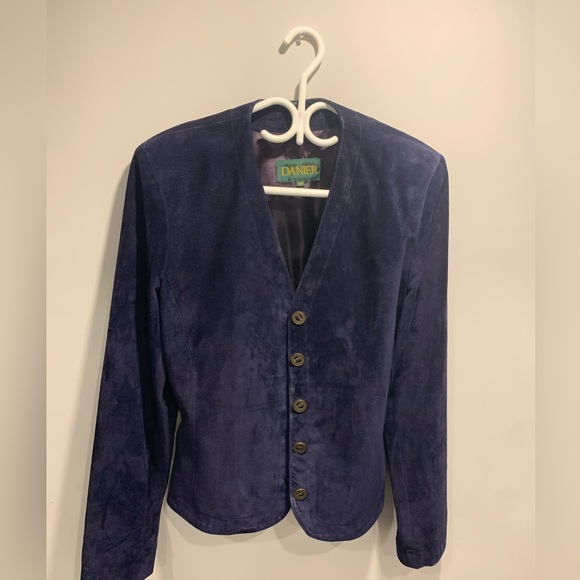 Danier Genuine Leather Blazer, Navy Blue, Size small - Picture 2 of 4